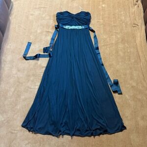 Black Strapless Rhinestones Empire Waist Long Formal Evening Prom Dress M